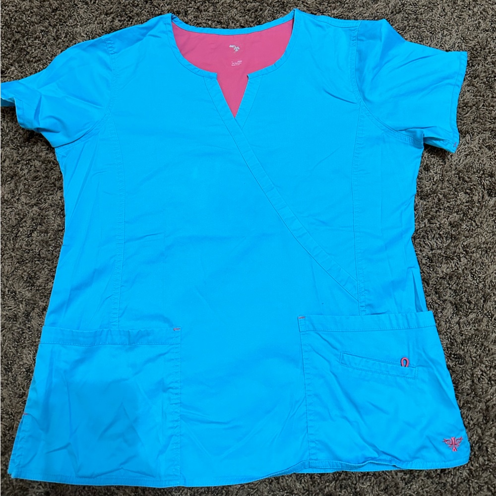 Med Couture Blue Scrub Set with Pink Lining